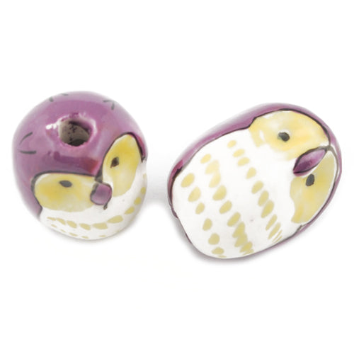 17*21 MM Handmade Porcelain Beads, Owl,Purple,Hole size:4.2 MM,Sold 100PCS Per Package