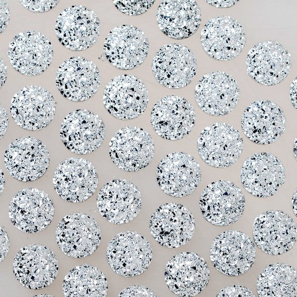 100 Silver Round Litter Resin Cabochons Druzy Studs Mermaid Deco Jewelry Findings 12mm
