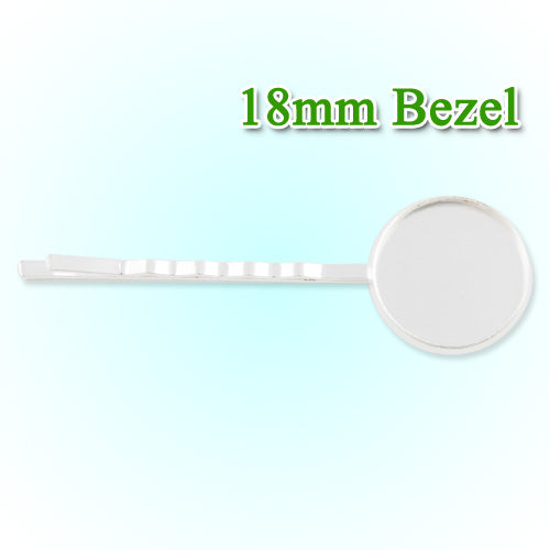 55*18MM Silver Plated Brass Bobby Pin With bezel,fit 18mm glass cabochon,sold 50pcs per package