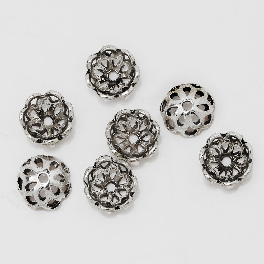11mm Flower Bead Caps,Antique Silver Jewelry Findings,Hollow Beadcaps,Thickness 5mm,sold 50pcs/lot