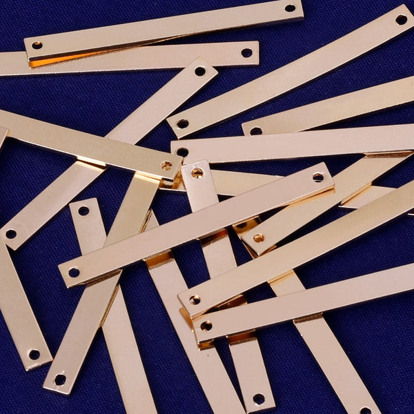 About 4*40mm tibetara® Brass Easy use stamp Bar Pendant Bar Connector blanks with 2 holes Wholesale Charms plated kc gold 20pcs