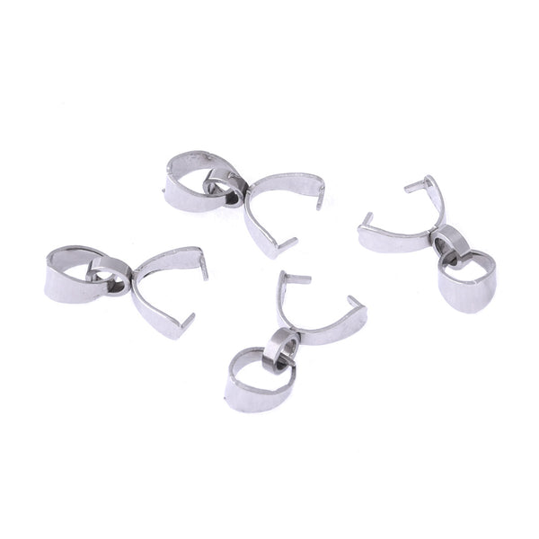 14x3.5x2mm Stainless Steel Silver Tone Pinch Bails, Bail Connector Findings Snap on Bails Leather Cord Bails 20PCS
