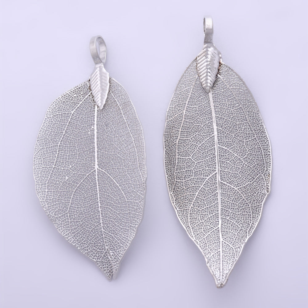 2 Silver Real Leaf Charm Real Filigree Leaf Pendant Leaf jewelry for Necklace