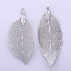 2 Silver Real Leaf Charm Real Filigree Leaf Pendant Leaf jewelry for Necklace