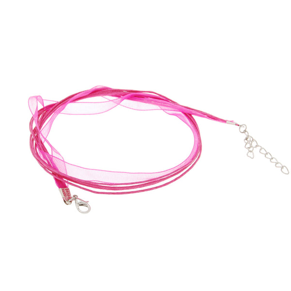 Organza Ribbon Cord Necklace Fushia and Match 18" with 1.5" Extender, bottlecap, scrabble tile jewelry