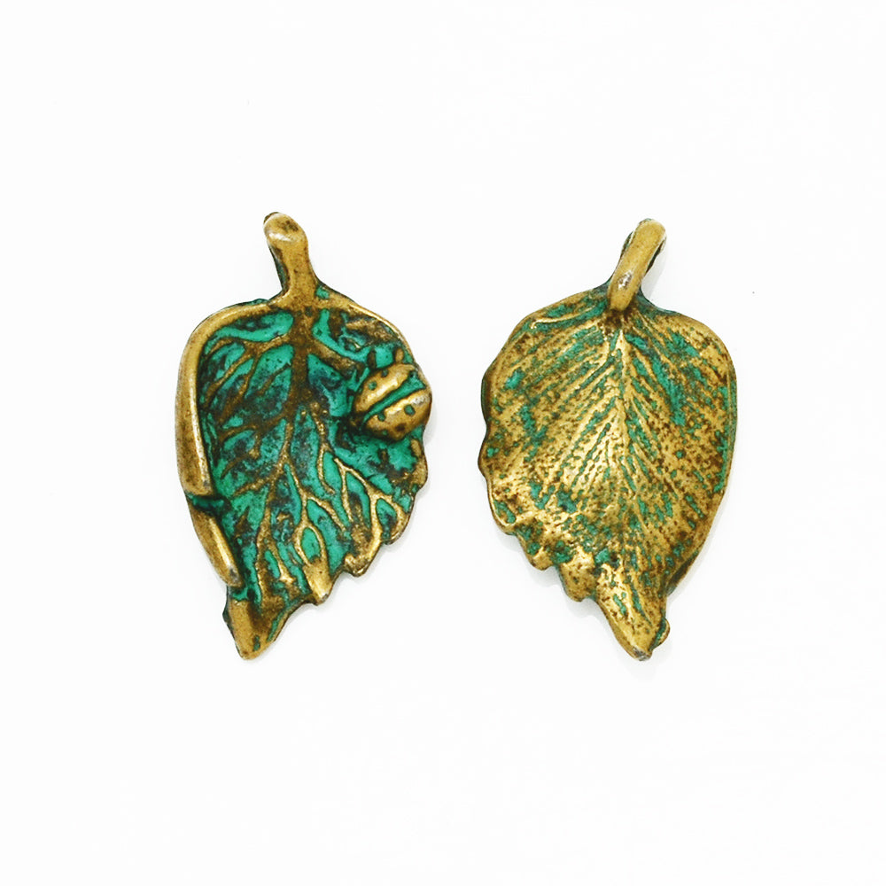 23*13mm Verdigris Patina Jewelry Charms,Cameo Leaf Pendant,for Pendant Bracelet Making,Thickness 4mm,sold 20pcs/lot