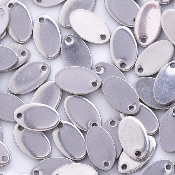 20 Stainless Steel Metal Stamping Blank Charms, Small Oval Discs Silver Charms about 13mm