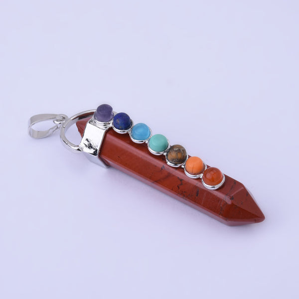 Natural Hexagonal Prism Beads Chakra Healing Gemstone Pendant 7 Chakra Pendant Quartz Point Pendant-red jasper 1PCS