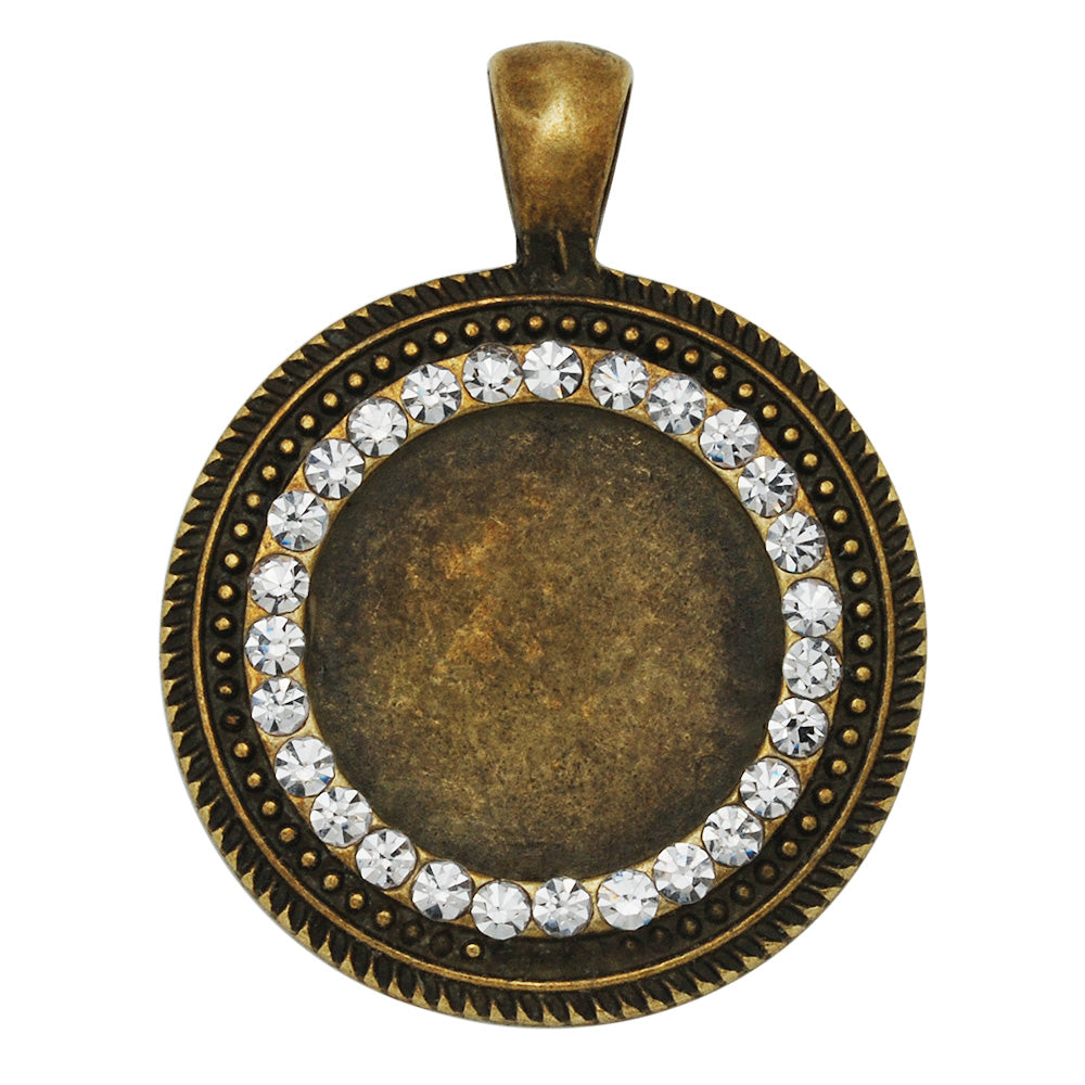 20mm Jewelry Round Cameo Pendant Trays Striped Edges Rhinestone Antique Bronze Pendant Setting Blank,Sold 10pcs/lot