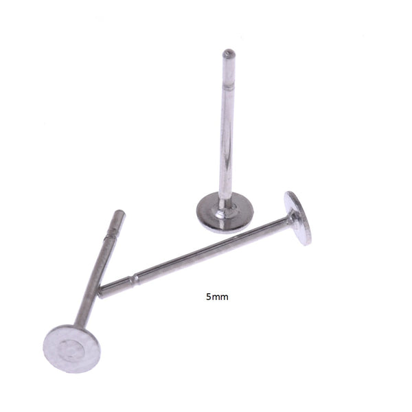 5mm Pad Stainless Steel Pins Findings Flat Pad Earrings Glue on Earring Posts Needles,Ear Studs 50pcs