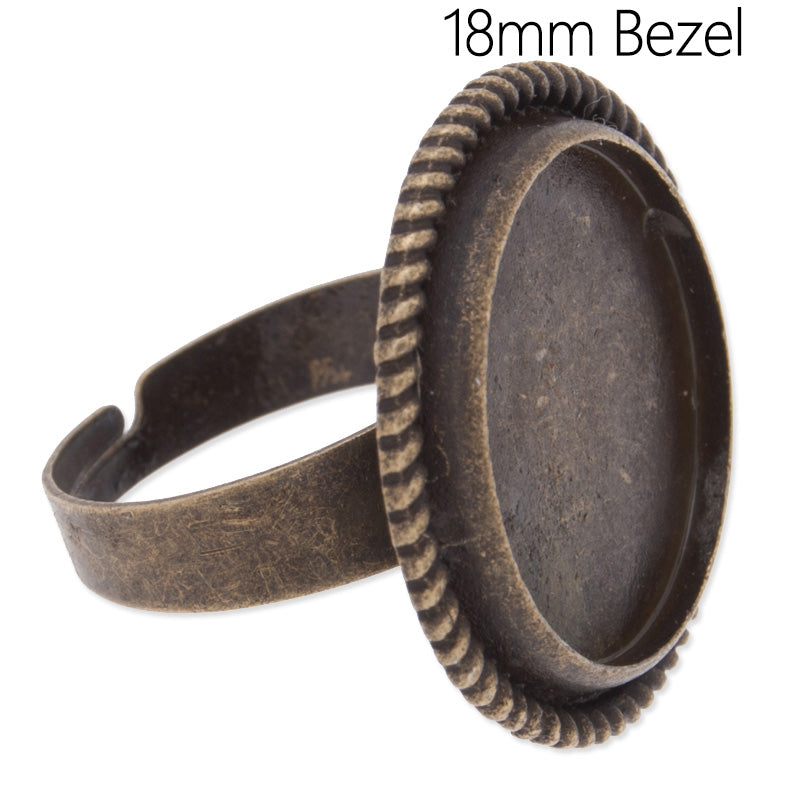 Adjustable Ring with 18mm Round Bezel,Zinc alloy filled and Antique Bronze plated,20pcs/lot