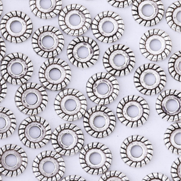 8mm Tibetan Silver Spacer Beads Fit European Charm Bracelet Findings Large Hole Charms Wholesale Jewelry Beading Supplies 50pcs