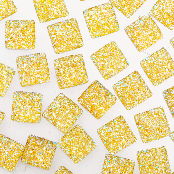 100 Light Yellow  Square Druzy Cabochons Resin Flat Back Faceted DIY Jewelry Findings 12mm