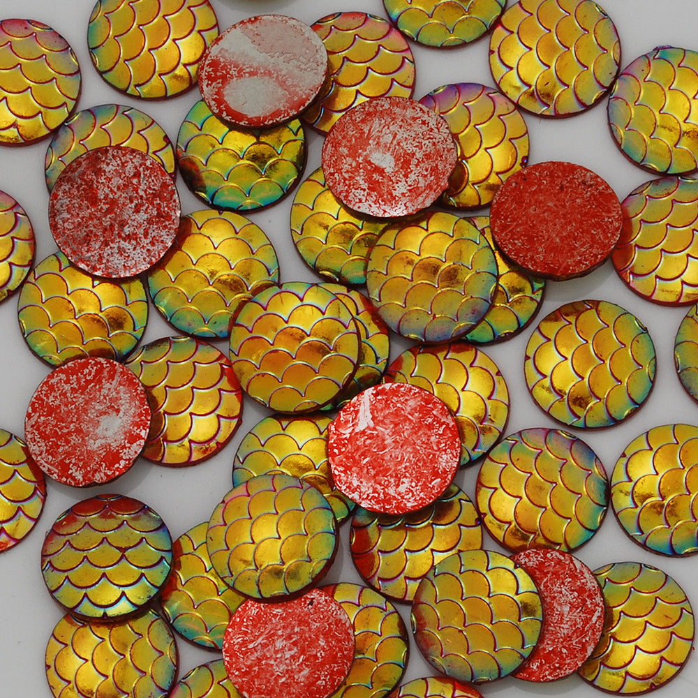 12mm Round Mermaid Cabochon,Fish scale cabochon,Jewelry Supplies,Red,Thickness 2.5mm,50pcs/lot