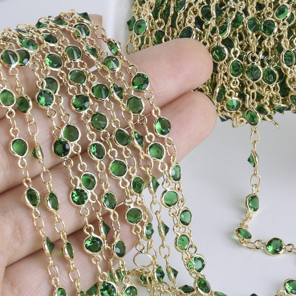 1 Foot 4mm Delicate Bezel Set Crystal & Brass Chain Bezel Set Crystals Glass Stones Opalite Glass jewelry supplies 1pcs 10215151