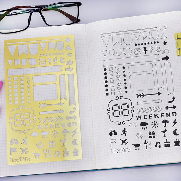 tibetara Brass Bullet journal stencil Life Planner stencil Drawing Stencil Weekly Stencil about 4*7" 1pcs