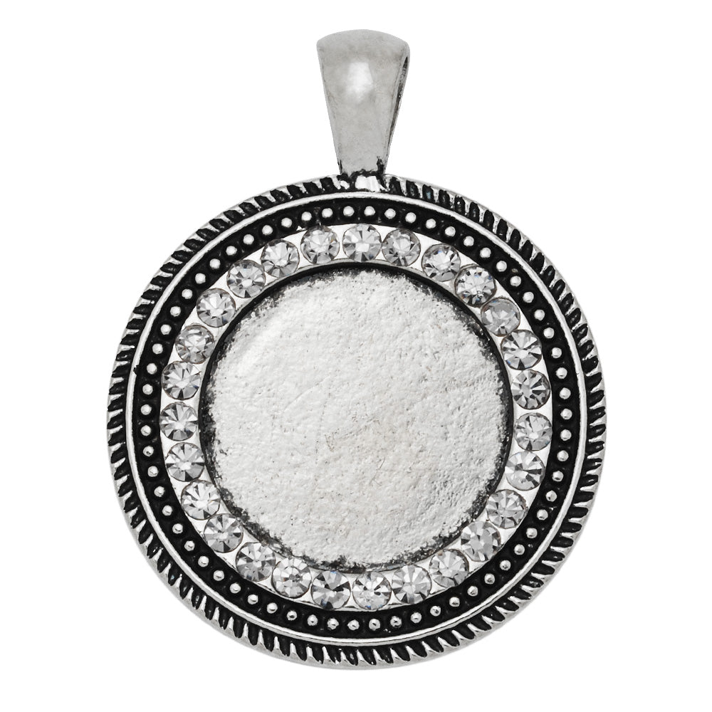 20mm Jewelry Round Cameo Pendant Trays Striped Edges Rhinestone Antique Silver Pendant Setting Blank,Sold 10pcs/lot