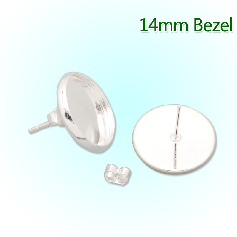14MM Silver plated  stud earring,fit 14mm glass cabochon;sold 50pcs per package