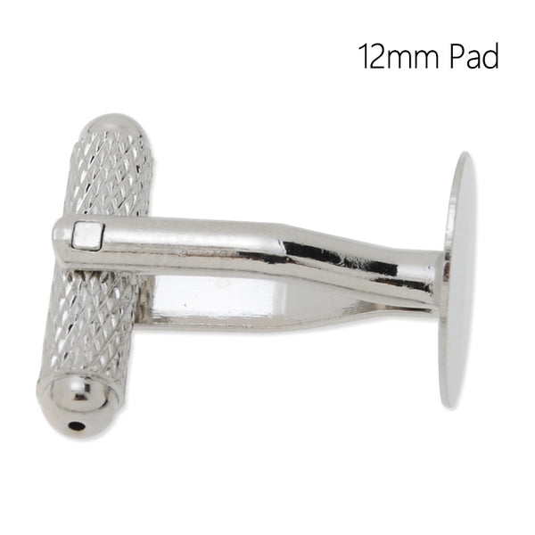 Cufflink Blanks with a 12mm Pad,Brass filled,Nickel plated,20 Pieces/lot