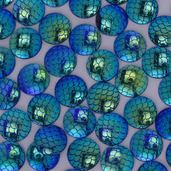 50 Round Cameo Cabochon 14mm Mermaid Scale Dragon Fish scale Jewelry Resin Cabochon Thickness 3mm