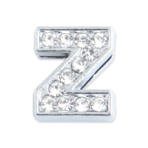 12*10.5*5 MM Clear Crystal Rhinestone Letter "Z" Slider Charm Beads,Hole Sizes:8*2 MM,Silver Plated,lead Free and Nickel Free,Sold 50 PCS Per Package