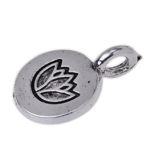 20 Round Metal Flower Charm Lotus pendant Vintage Charms Yoga Charms Antique Silver Lotus 10mm