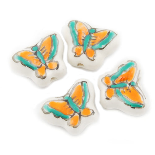 14*17MM Handmade Porcelain Beads,Butterfly,Green and Yellow,Hole size:2.7 MM,Sold 100PCS Per Package