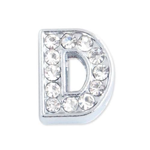 12*9.5*5 MM Clear Crystal Rhinestone Letter "D" Slider Charm Beads,Hole Sizes:8*2 MM,Silver Plated,lead Free and Nickel Free,Sold 50 PCS Per Package