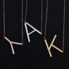 Stainless steel large initial necklace Gold Sideways Initial Necklace Side Letter Pendant Necklace oversize letter sideway initial gift 1pcs