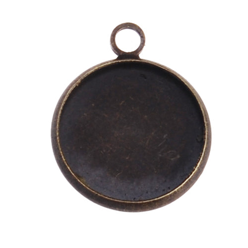 Antique Bronze Plated Pendant trays,lead and nickle free,fit 14mm round glass cabocon, sold 50pcs per pkg