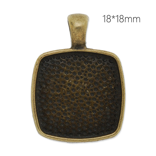 18x18mm Antique Bronze plated irregular square Zinc Alloy Cabochon Base Setting Pendants,cabochon bezel settings, 20 pieces/lot