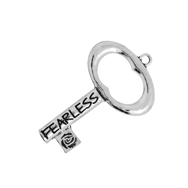 50*32mm Skeleton Keys,Vintage Keys Jewelry Pendant,'STRENGTH' 'FEARLESS',Antique Silver Charm Necklace Jewelry,sold 10pcs/lot
