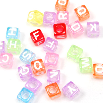 6*6MM Cube Transparent Alphabet Beads Acrylic Mixed Alphabet Mixed Colors,Sold per PKG of 2800 PCS