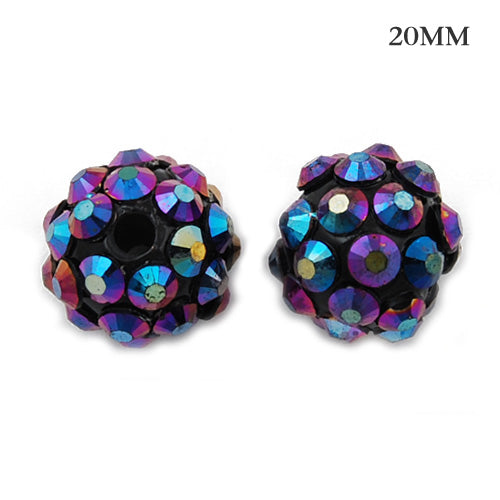 18*20 MM Round Resin Pave Beads,Black Base,Clear AB,Sold 20PCS Per Package