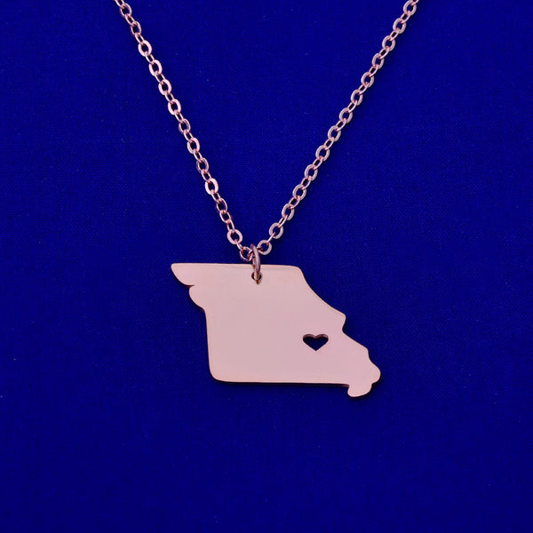 1 pcs about 30x20mm Rose Gold Stainless Steel pendant map necklace Stamping blank Jewelry supplies Missouri-MO 18 Gauges