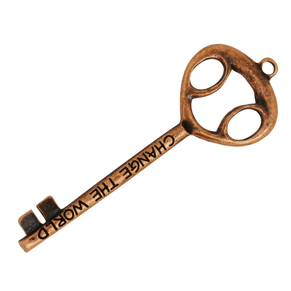 73*25mm Vintage Keys,Antique Copper Skeleton Keys,'CHANGE THE WORLD' Key Pendant,Charm Necklace Jewelry,sold 10pcs/lot