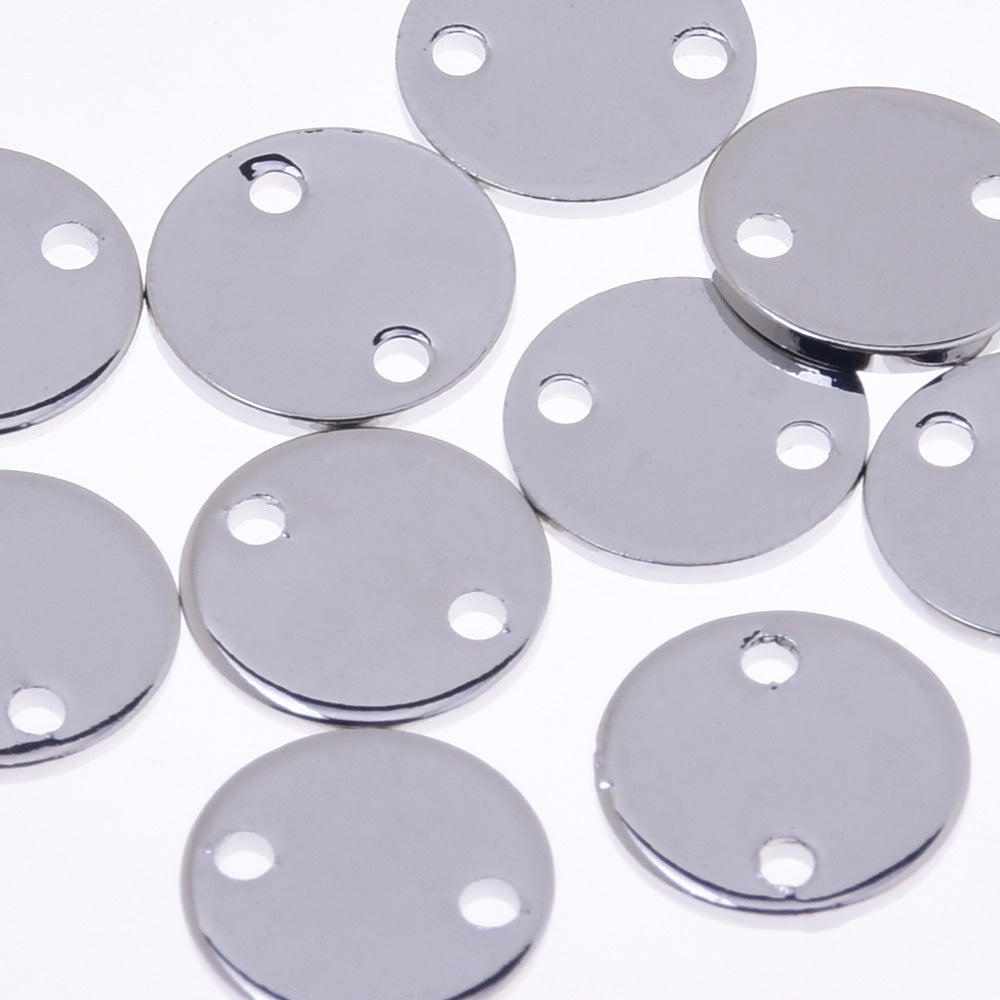 About 8mm two hole Brass Electroplate Discs Round Stamping Discs Stamping Blanks Stamping Tags wholesale White K 20pcs
