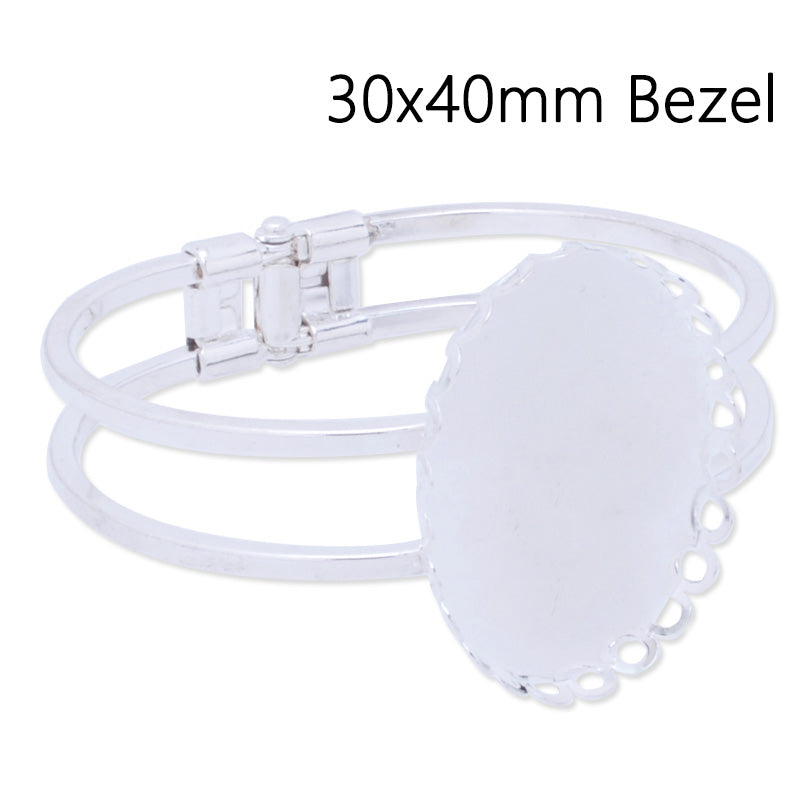 Silver Plated openable Bracelet Setting With 30x40mm(inside) Oval Bezel,Cuff,width is 13mm,5pcs/Lot