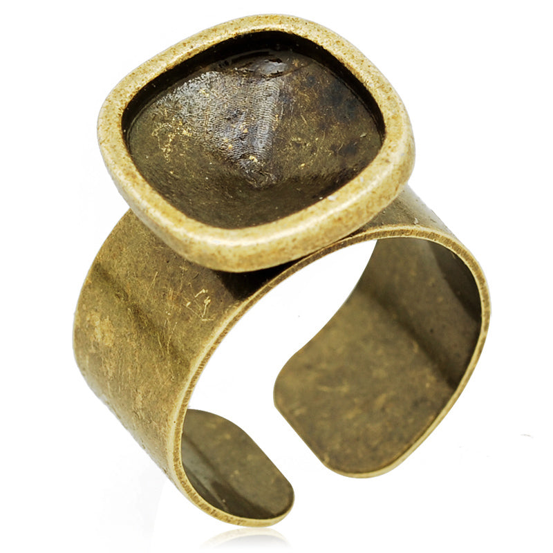 12*12mm Antique Bronze Metal Rings Base,Adjustable Rounded Square Profiled Blank Ring Setting,Blank Ring Bezel for Swarovski 4461,sold 10pcsl/lot