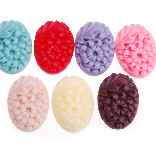 18*25MM Oval Flower Resin Flatback Cabochons,Mixed Colors;sold 50pcs per pkg