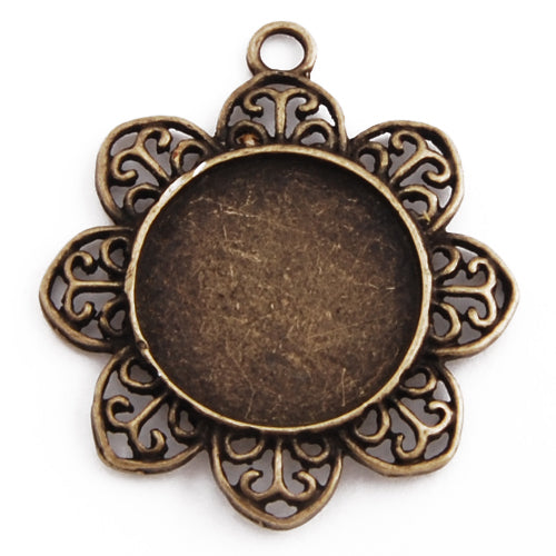 2013-2014 new arrived Antique Bronze Plated Flower Pendant trays,lead and nickle free,fit 20mm round glass cabocon,sold 20pcs per pkg