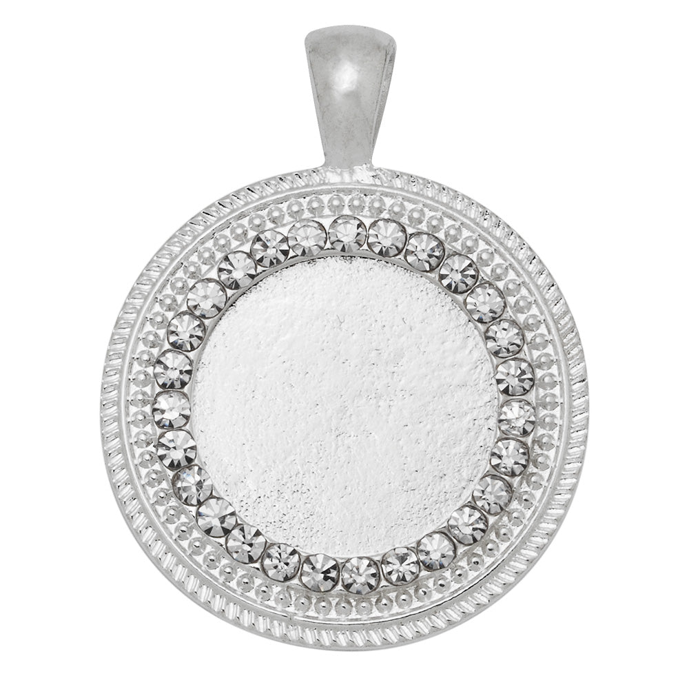 20mm Jewelry Round Blank Cameo Pendant Trays Striped Edges Rhinestone Silver Plated Pendant Setting,Sold 10pcs/lot