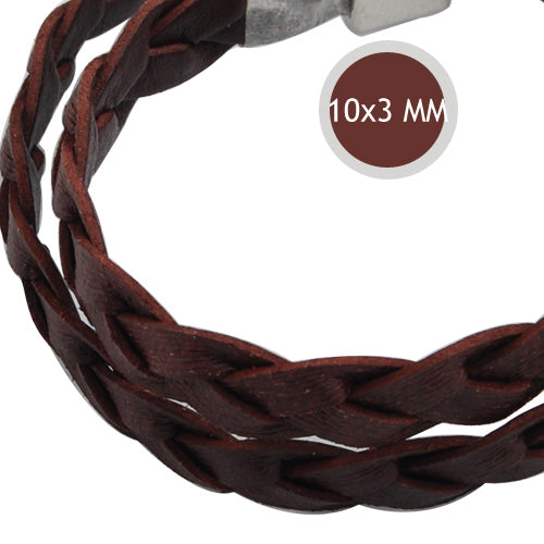 10*3mm Coffee Braided Leather Cord,Sold 10M/Roll