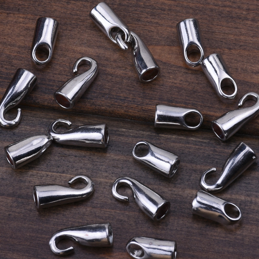 10 Sets Silver End Cap S Hook Toggle Clasp Clousure Fastener Buckle for Round Leather Cord 15*6.6mm ( Inside 4mm Diameter )