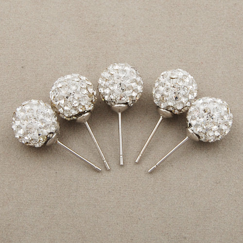 10mm Clear Pave Crystal Stud Earring,Clay Glue Base,Sold 10 PCS Per Package