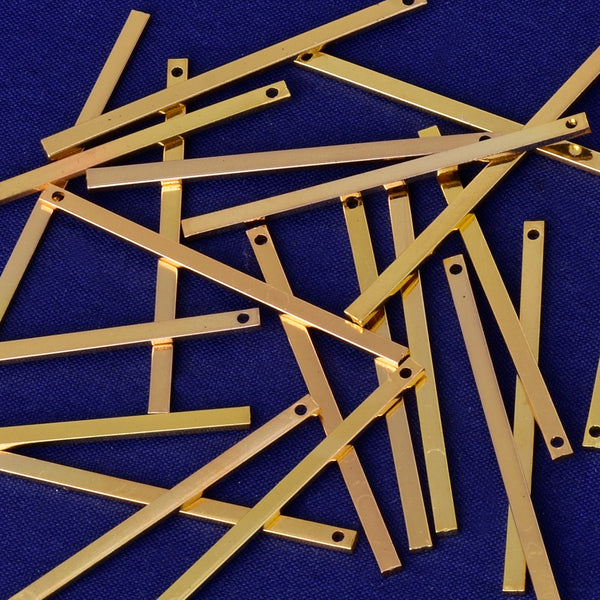 About 40.3*2.1*1MM tibetara® Brass Personalized Bars hand stamping blanks tags findings hole 1.2mm plated gold 20pcs