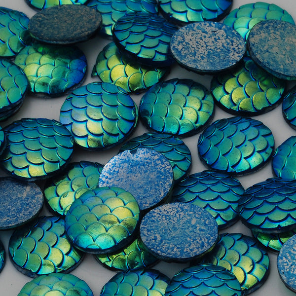 12mm Deep Blue Resin Cabochon Cameo Round Jewelry Fish Scale Cabochon,Thickness 2.5mm,50pcs/lot