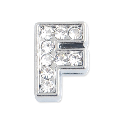 12*8.5*5 MM Clear Crystal Rhinestone Letter "F" Slider Charm Beads,Hole Sizes:8*2 MM,Silver Plated,lead Free and Nickel Free,Sold 50 PCS Per Package