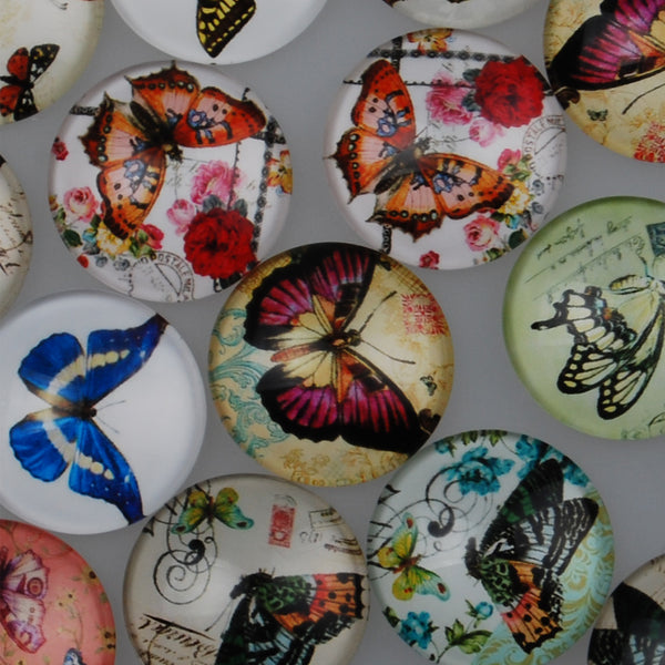 25MM Round glass cabochons with mixed pretty Butterfly pattern,photo glass cabochons,flat back,thickness 7mm,20 pieces/lot