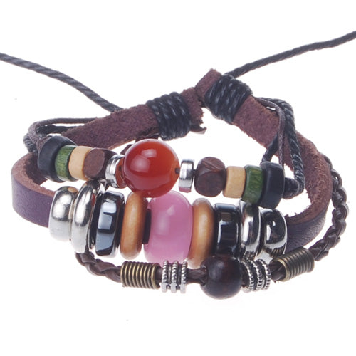 2013-2014 Summer hot sale promotional gifts Opal beaded hand-woven  leather bracelet，Deep Coffee,sold 10pcs per pkg